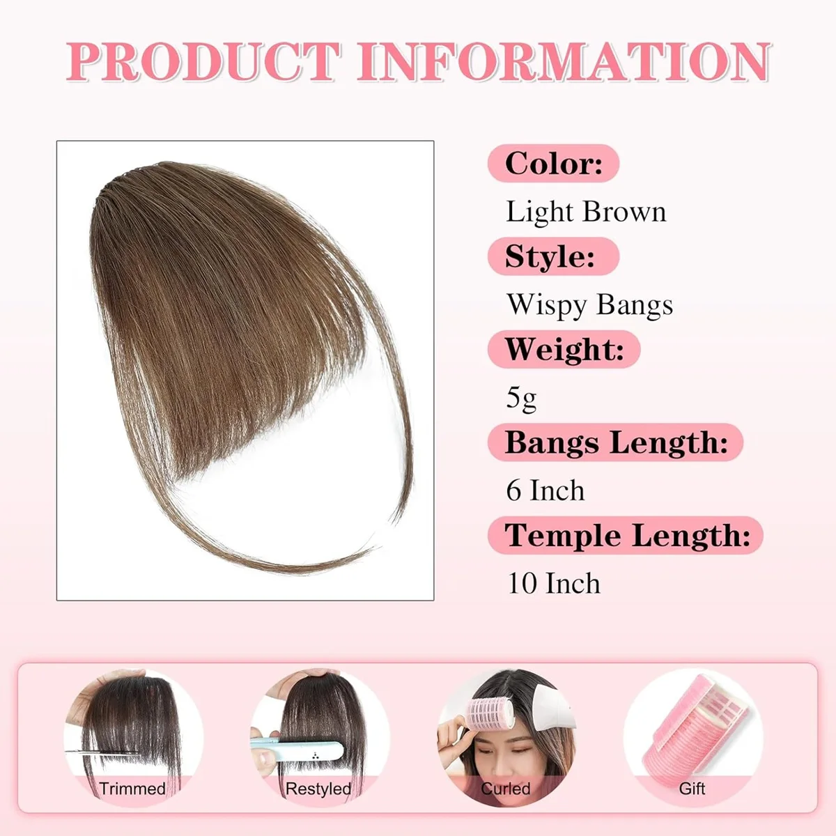 Poni Rambut Asli Manusia dengan Sisi Rambut yang Mengembang, Aksesoris Rambut Poni Melengkung, Poni Jepit, Hiasan Rambut Kawaii untuk Perubahan Rambut Cepat