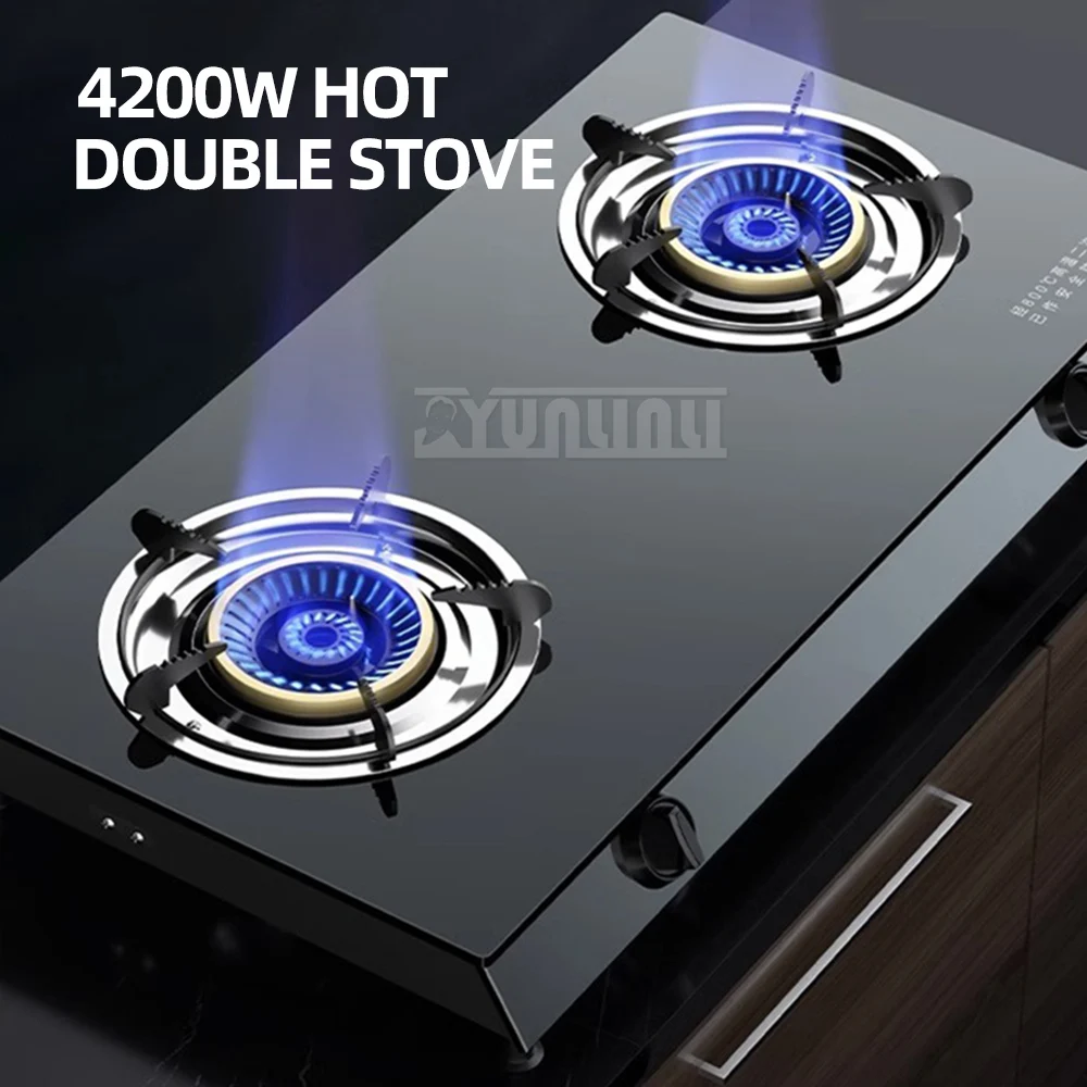 

Gas Stove Household Desktop Empered Glass Natural Gas Liquefied Gas Stove Double Furnace High Fire Furnace