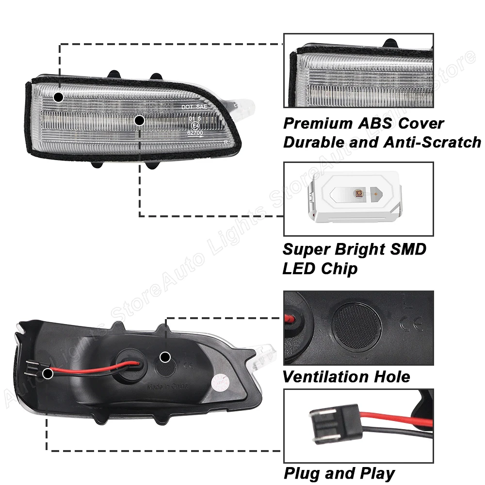 Dynamic Side Mirror Blinker LED Lamps For Volvo C30 S40 V40 V50 S60 C70 V70 S80 Plug&Play 2PCS Sequential Indicator Turn Signal