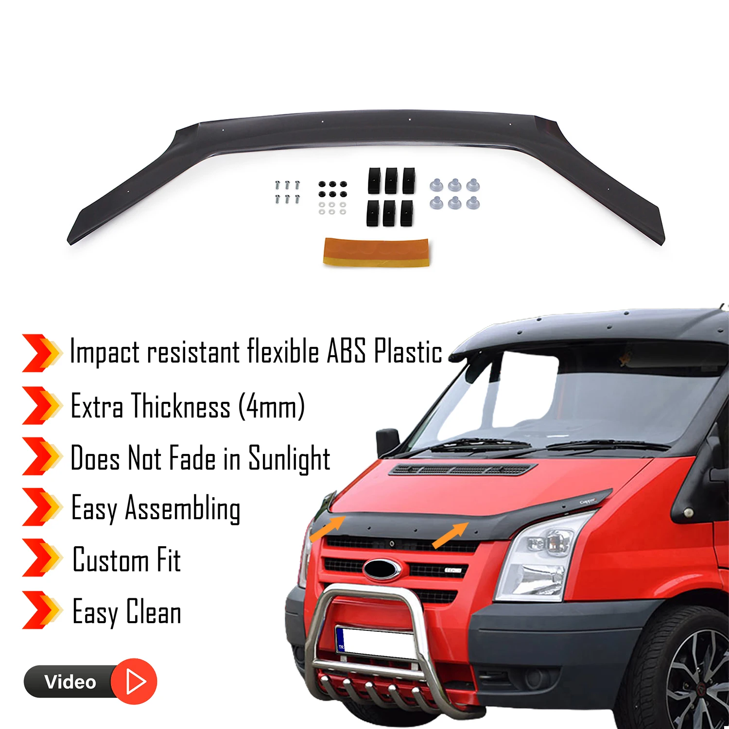 Hood Deflector Guard for Ford Transit (2006-2013) Bug Shield Bonnet Protector / 4 mm thickness and ultra-durable material