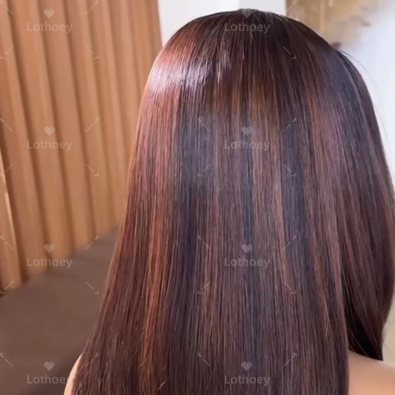 تسليط الضوء على مستقيم قصير بوب براون الباروكات شعر الإنسان 100% شعر الإنسان قبل قطعها 5x5 الحرير قاعدة الدانتيل إغلاق شعر مستعار للنساء