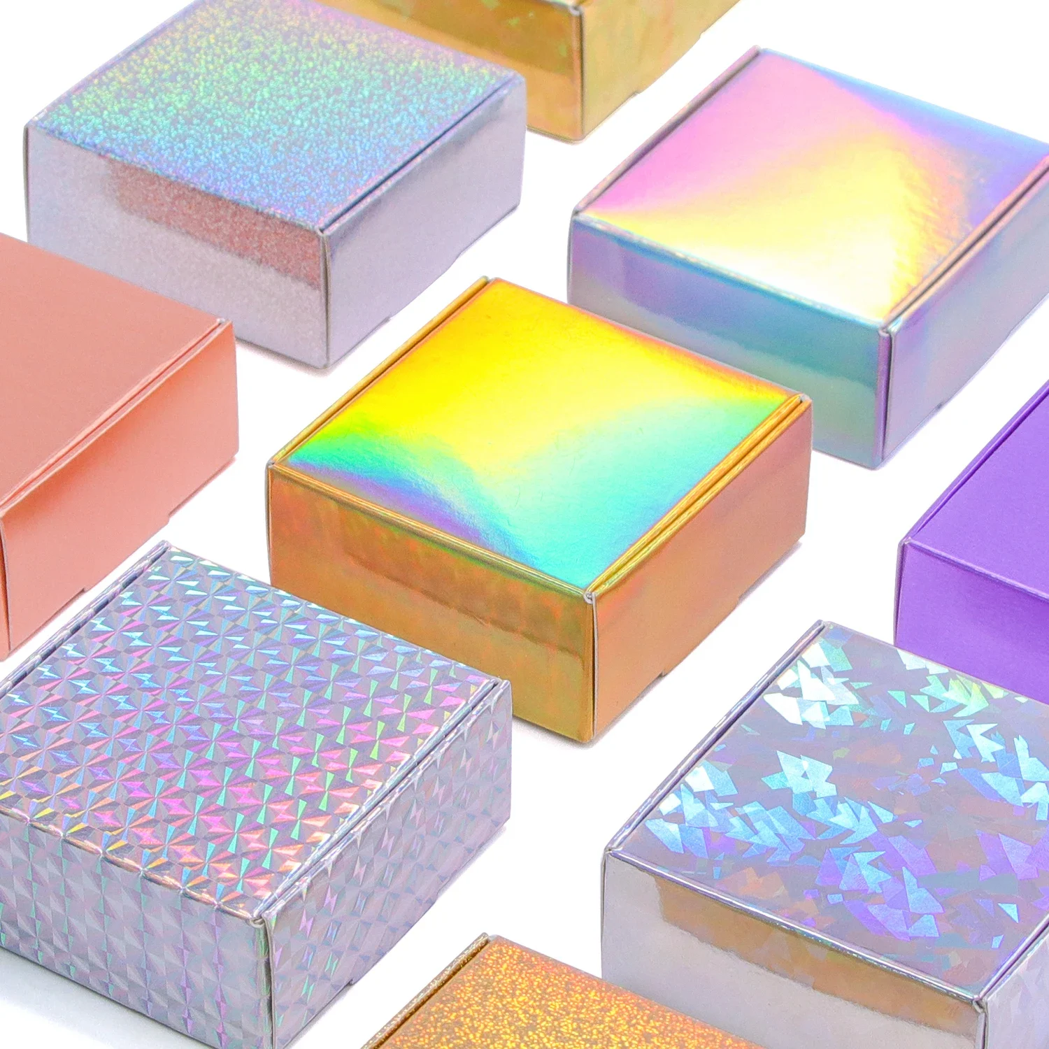 10 Stuks/Zwart Wit Bruin Paars Goud Zilver Laser Effect Geschenkdoos Snoep Chocolade Kartonnen Ondersteunt - afbeelding 2