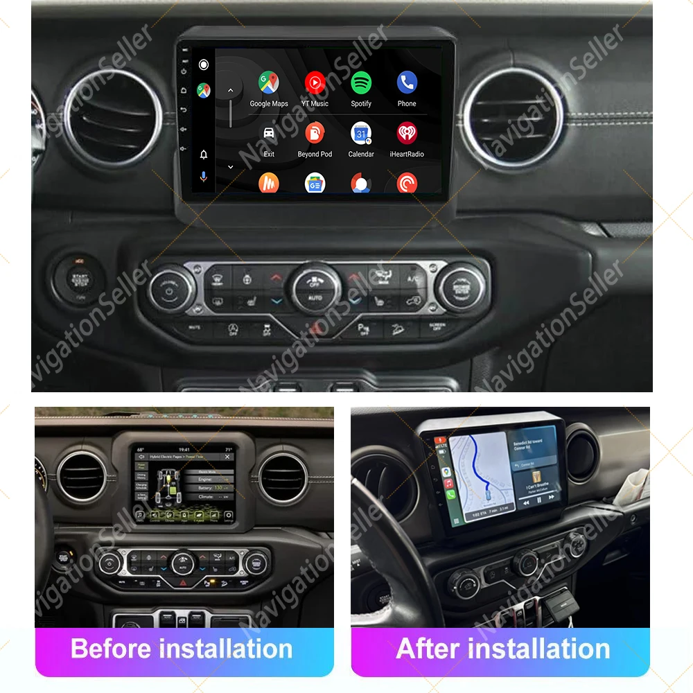 

10" Touch Screen Radio Plug-and-Play for Jeep Wrangler JL 2018-2023 Gladiator JT CarPlay Android Auto Display Support Hybird Car