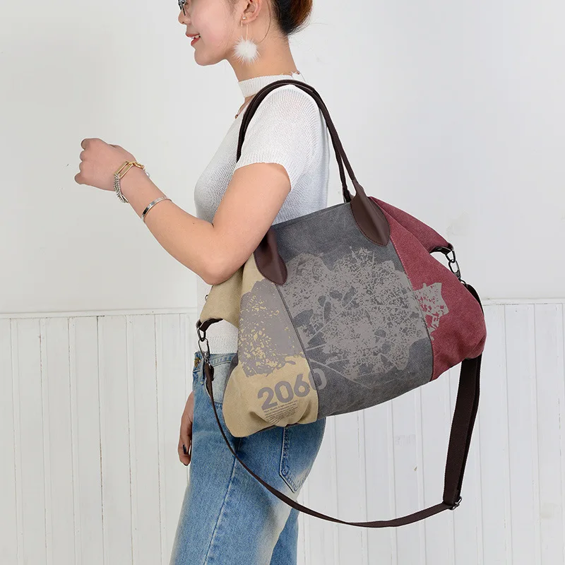 Women Handbag Casual Vintage Hobo Canvas Daily Purse Shoulder Tote Shopper Bag Fashion Trend  Large Capacity Crossbody Bag