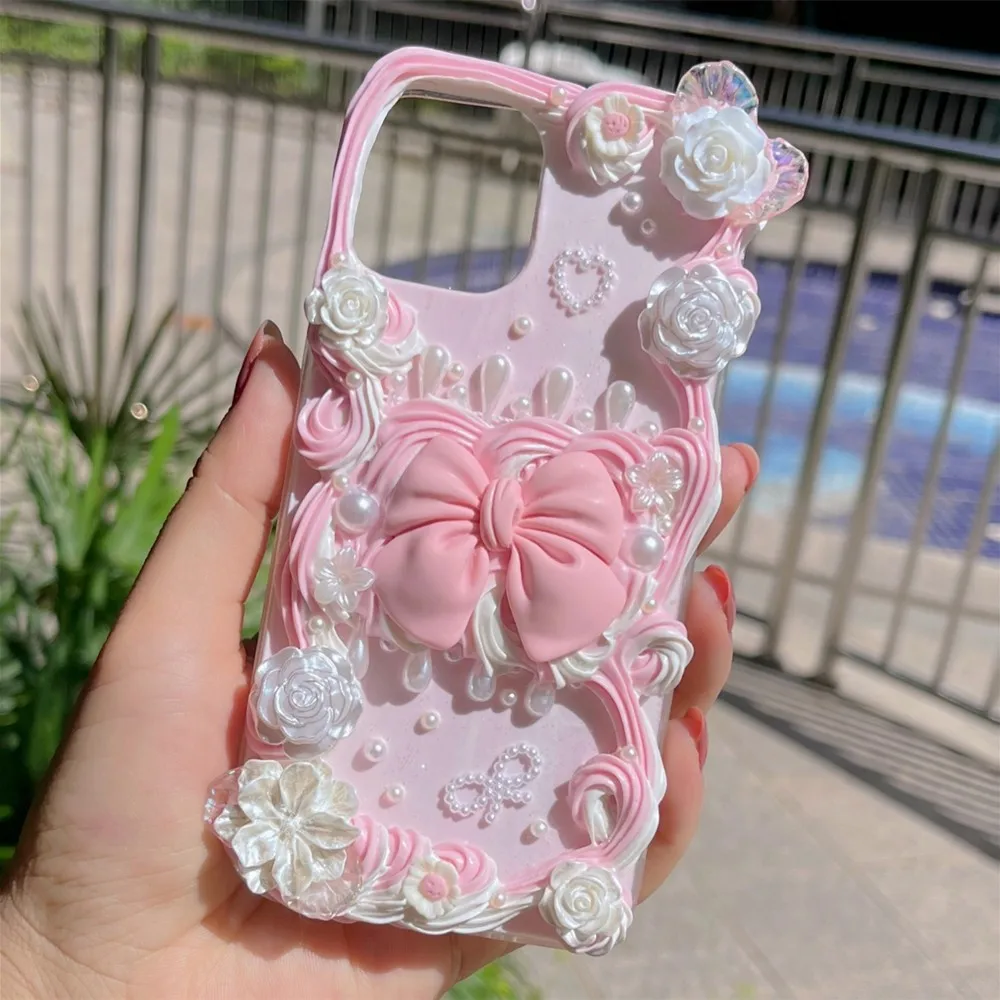 DIY Cace Fairy powder bow cream glue mobile phone case custom 13 12 diy finished product for iphone vivo Huawei oppo