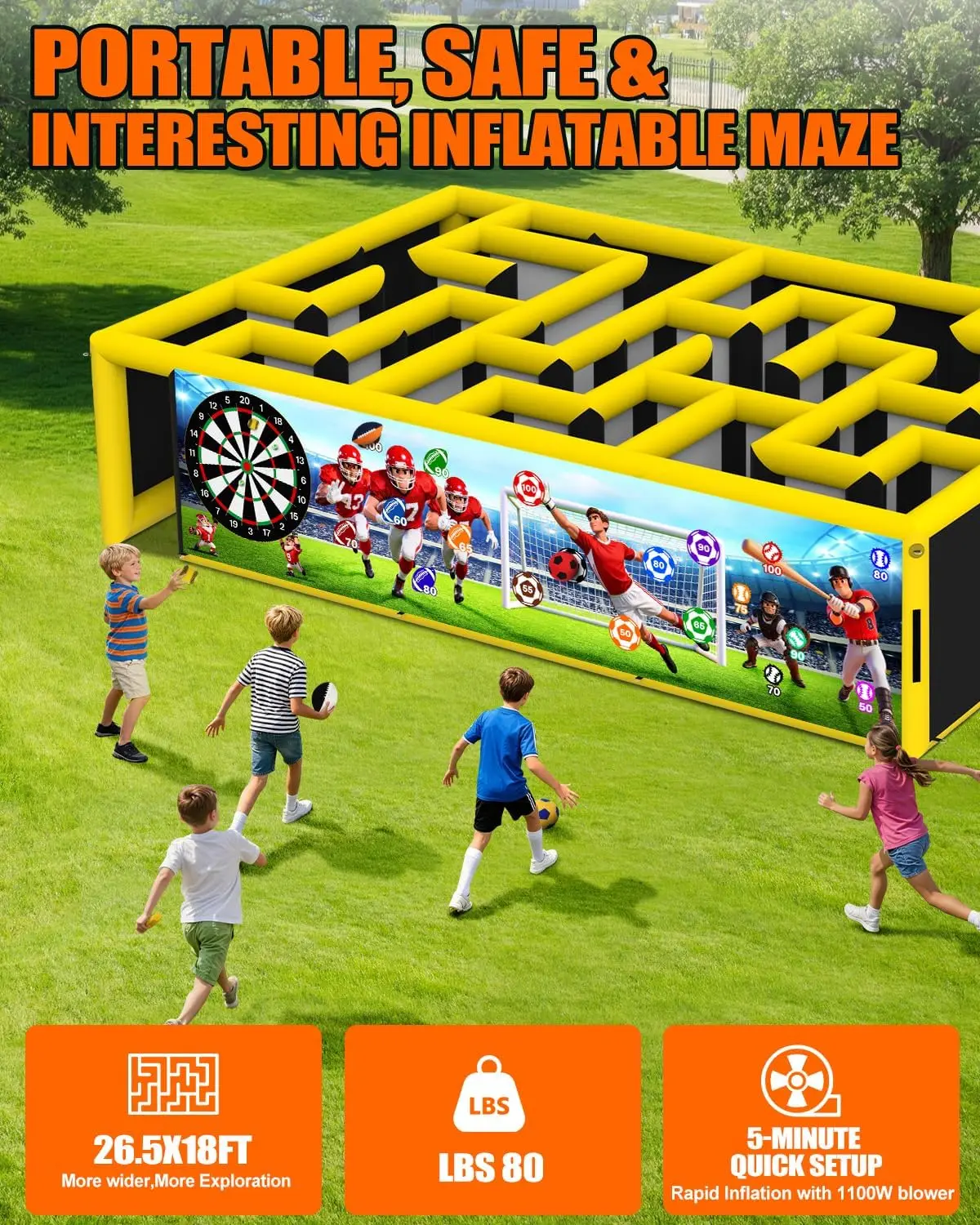 Commercial Inflatable Sports Maze 26.5X18X6.5FT with 1100W Air Blower Entertainment Kits Outdoor Party Event Rental view 4