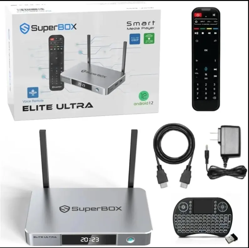 SuperBox 엘리트 울트라 HD 안드로이드 TV 박스, 음성 제어 리모컨, 지지대 해상도 4K, 6K, 4Gb RAM, 128 GB 저장