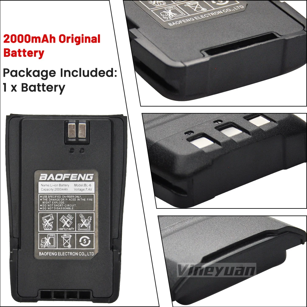 Original Baofeng UV-6 Battery BL-6 2000mAh 7.4V Li-ion Battery for Baofeng UV6 UV-6D Walkie Talkie Rechargeable Battery