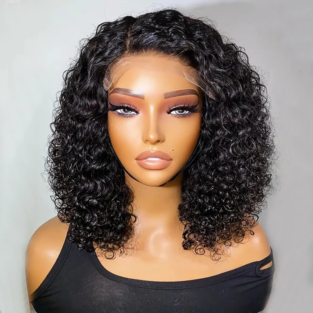 

Curly Short Bob Wig Side Part Ready To Wear Lace Frontal Wigs 180% Density Transparent Side Part Lace Frontal Human Hair Wigs