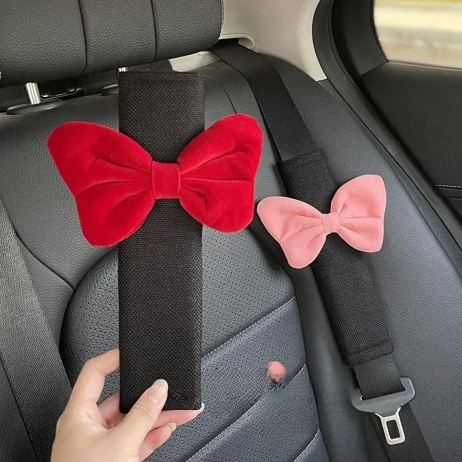 Pokrowiec na pas bezpieczeństwa do samochodu Cute Cartoon Bow Car Anti-leak Protective Car Seat Shoulder Cover Decoration Pink Akcesoria samochodowe — zdjęcie 2