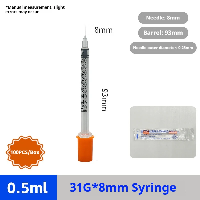 0,5ml 31G 8MM Kunststoff Manuelle Insulinspritze Einzeln Verpackt für Haustiere Veterinärgebrauch, 100 Stück/Box – Detail 2