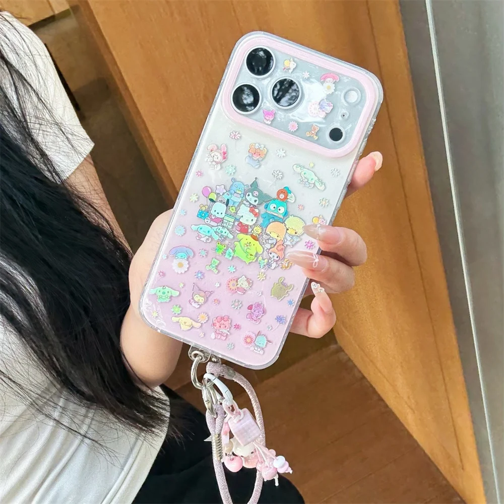 

INS Korean cartoon gold-plated Sanrio strap hanging rope suitable for iPhone 17 Pro Max 15, 16 Pro anti fall all inclusive