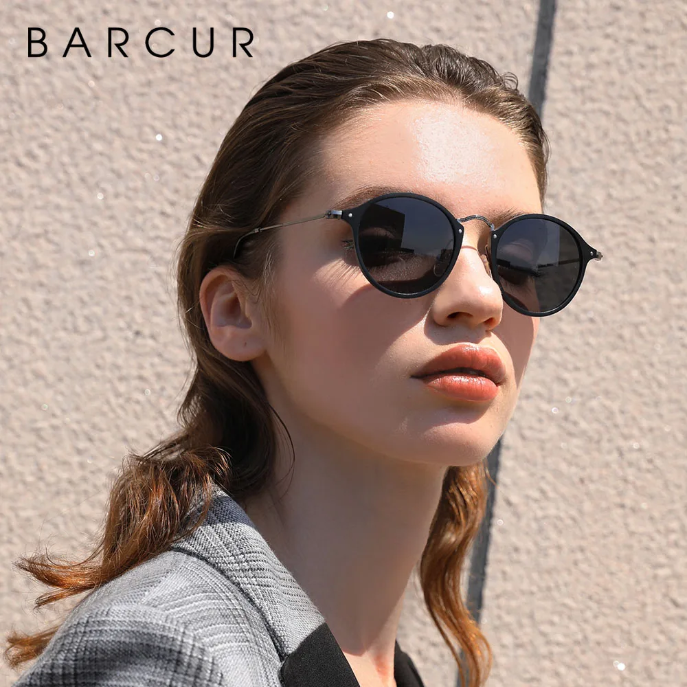 Barcur magnésio óculos de sol vintage para homens polarizados rodada óculos de sol das mulheres retro eyewear oculos masculino