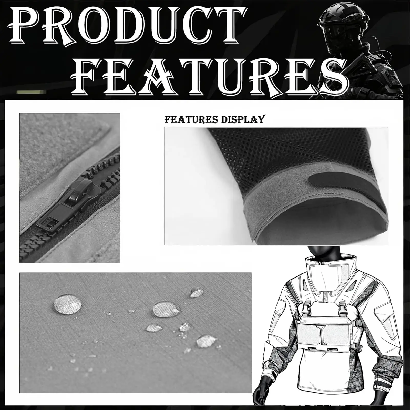 سترة صيد موحدة قتالية تكتيكية مع حقيبة ثلاثية ماج، أكمام قتالية خفيفة الوزن ومريحة للتنفس #3