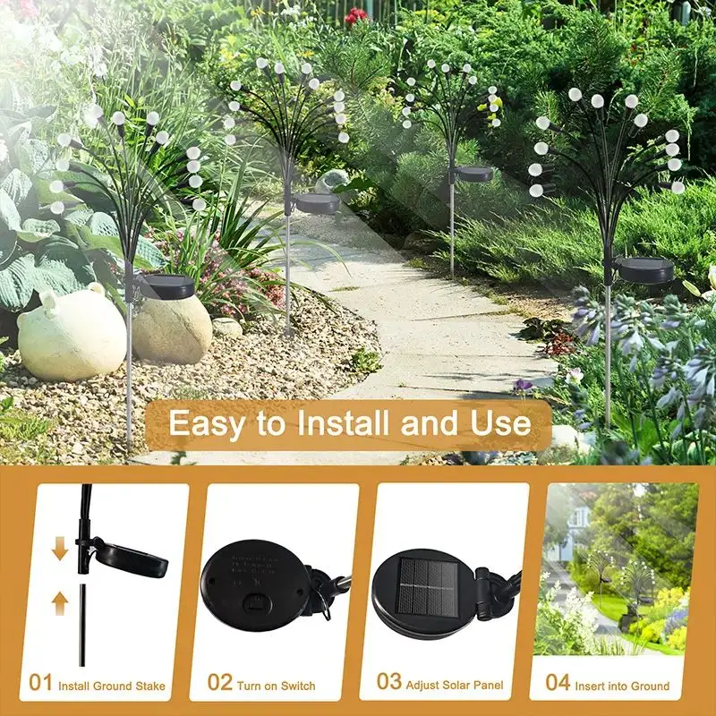 6/8 LEDs Solar Garden Lights Outdoor Waterproof Firefly Lamp Fairy Lights Patio Pathway Ground Lawn Christmas Decorations 2024