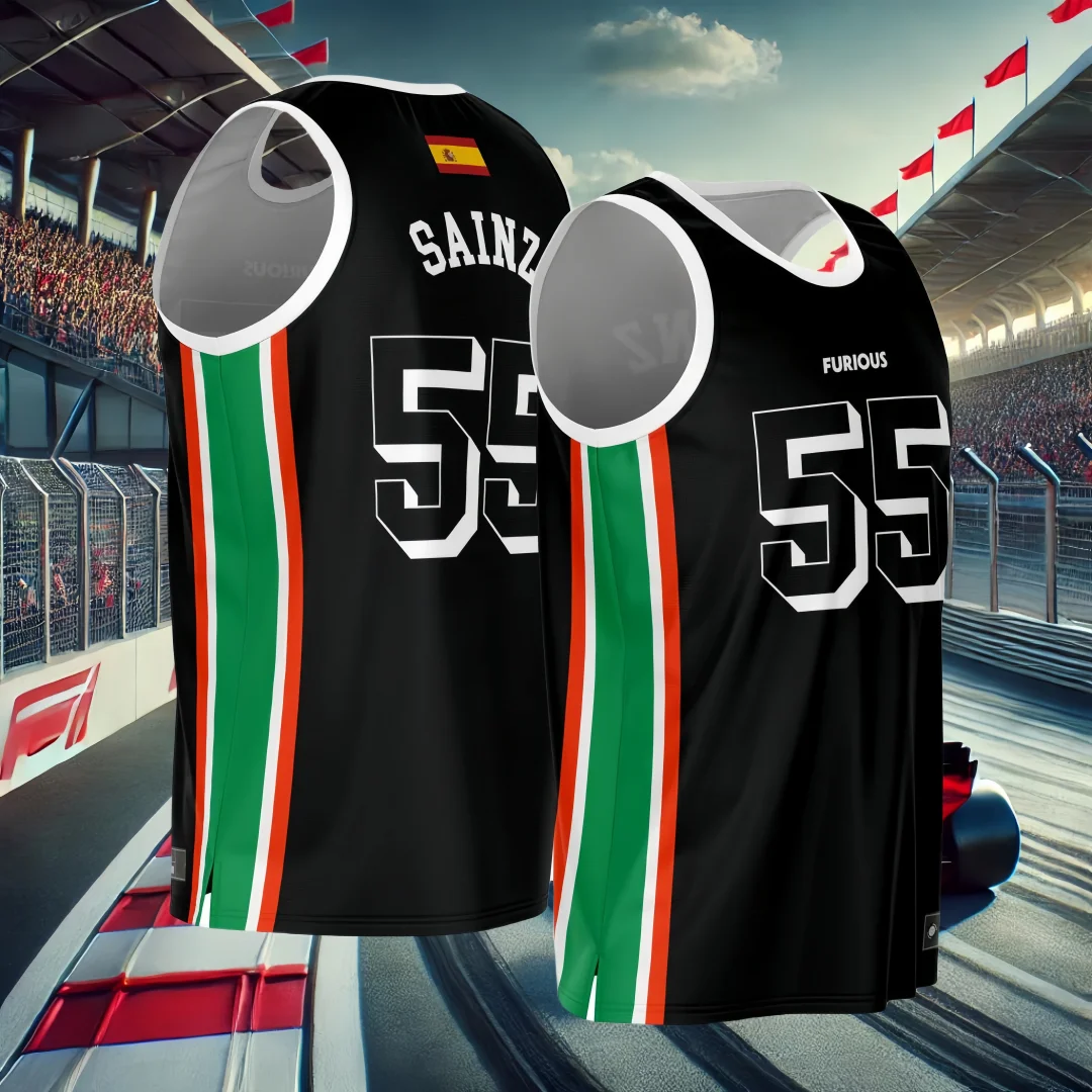 25 Nueva camiseta española Sainz - Edición de línea de acabado rojo Chaleco de baloncesto inspirado en carreras Ropa de entrenamiento de baloncesto al aire libre Anuncio