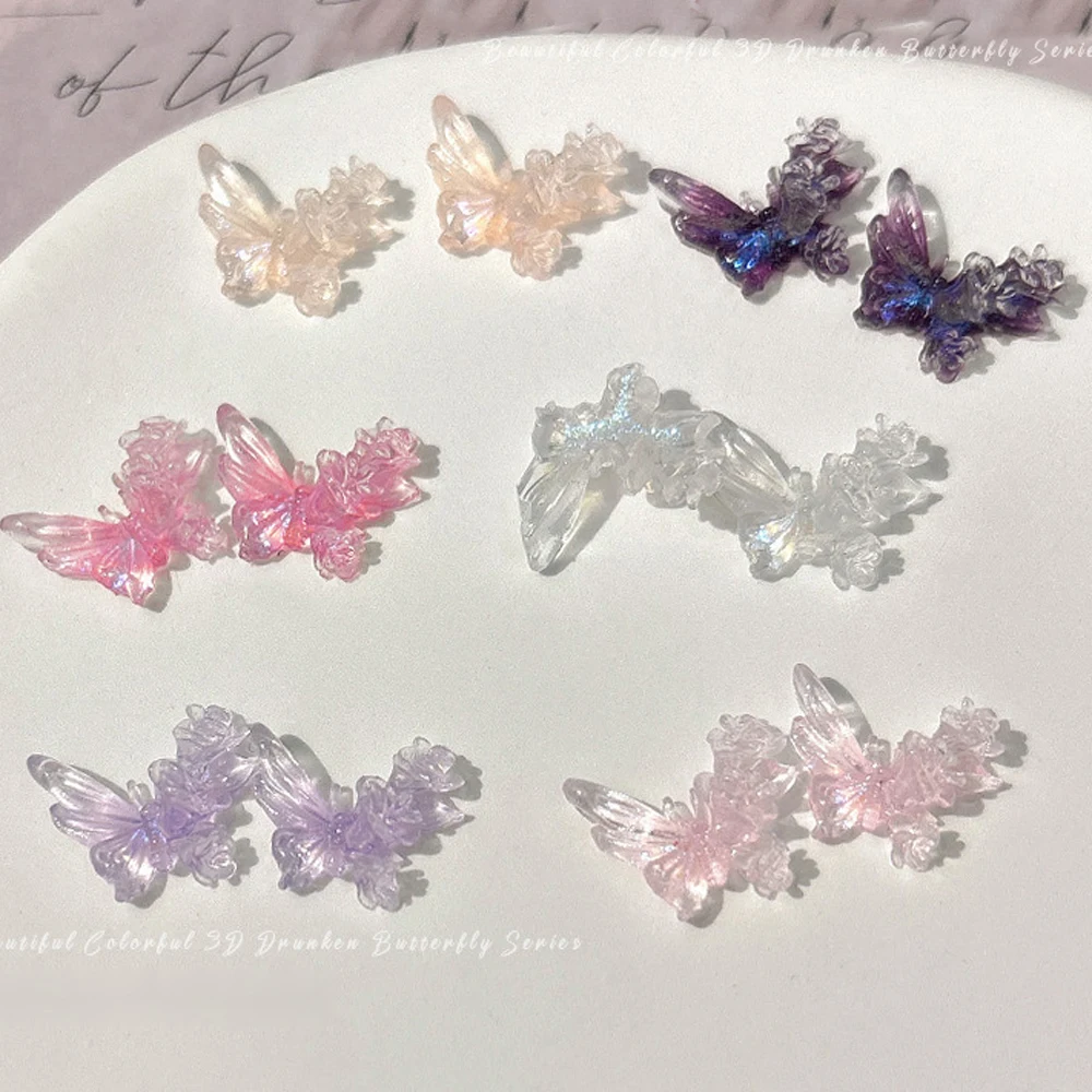 50Pcs Unique Designs Flower Butterfly Shaped Nail Art Charms 3D Resin Ice Transparency Nail Decoration DIY Crafts For Nails