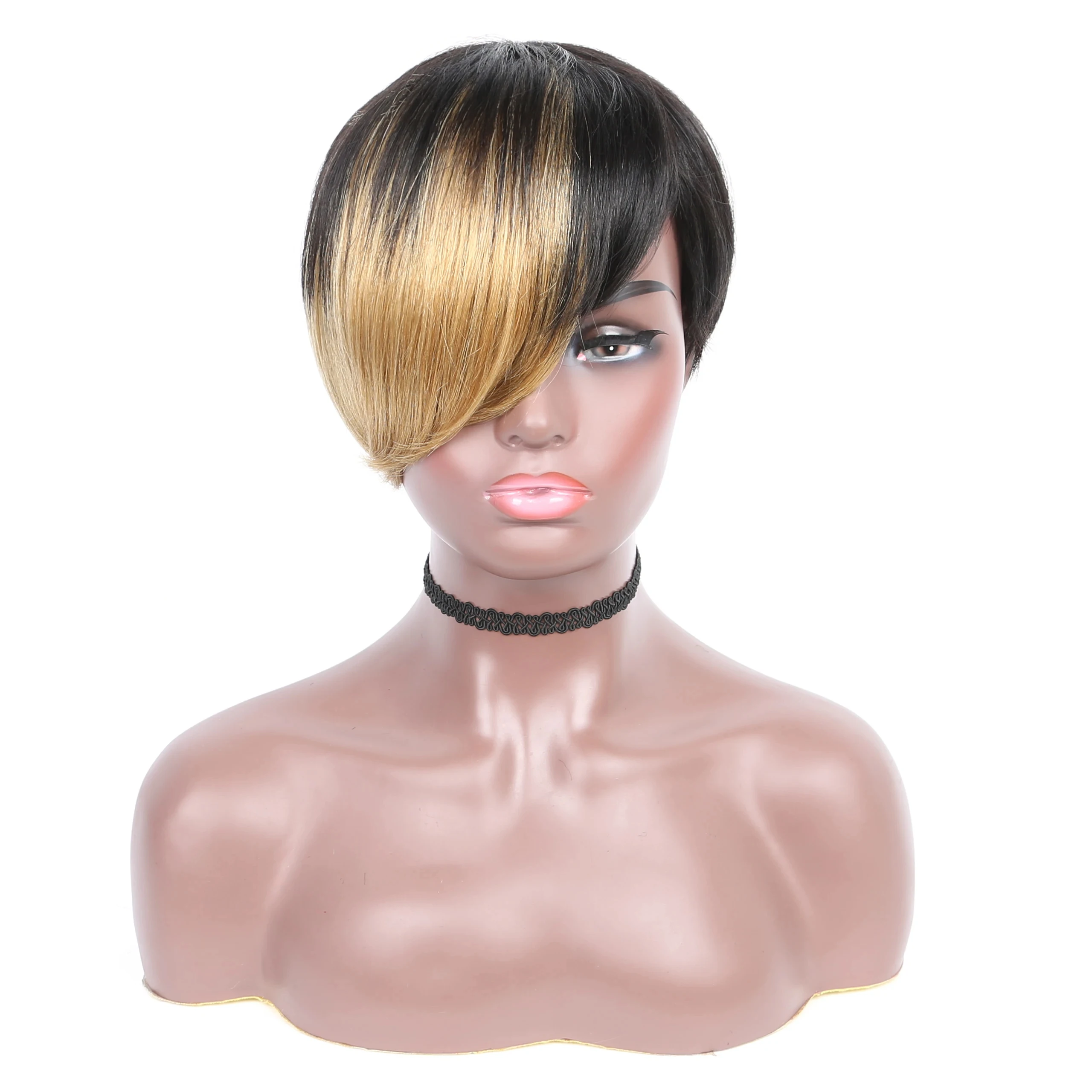 Cheap Short Pixie Cut Wig Omber Human Hair Wigs Brazilian Remy Hair Full Mahine Made Human Hair Wig For Women