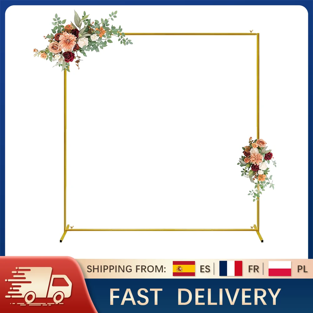 Support d'arc de mariage en métal doré, 6.6 pieds/2M, cadre carré pour arc de mariage, arrière-plan, arc de ballons, cérémonie, fête d'anniversaire, décor de réception-cadeau pour bébé