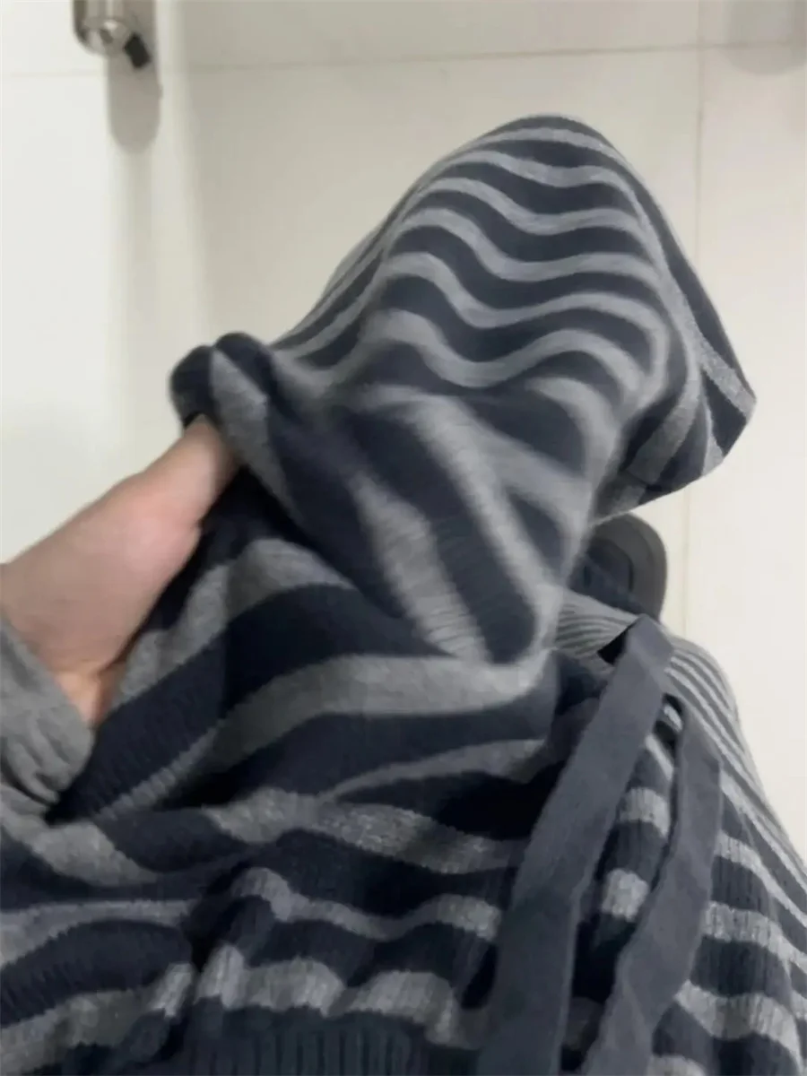 خمر الجرونج فضفاض محبوك سراويل تقليدية Harajuku التباين اللون شريط واسعة الساق بنطلون Y2k الجمالية النساء السراويل المستقيمة #4