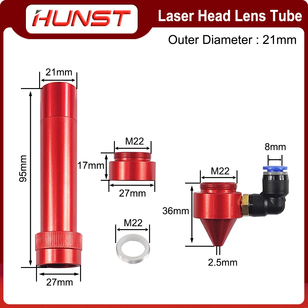 Imagem -06 - Hunst Co2 Cabeça do Laser Lente Tubo Diâmetro Exterior 21 mm Mais Bocal de ar para Lente Dia.20 fl 50.8 63.5 mm para Co2 Máquina de Corte a Laser