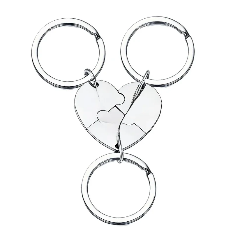 3 pièces grande soeur moyen petite soeur Puzzle coeur pendentif porte-clés en acier inoxydable mère fille porte-clés