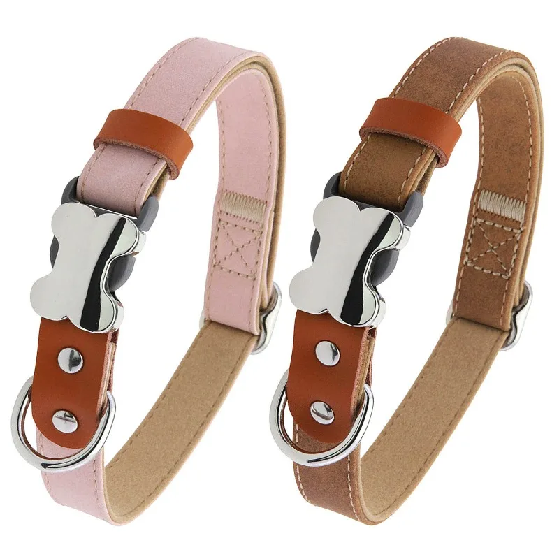 Customized PU Leather Dog Collar Engraved Dog Collars Adjustable Pet Buckle ID Necklace Durable for Small Medium Large Dogs