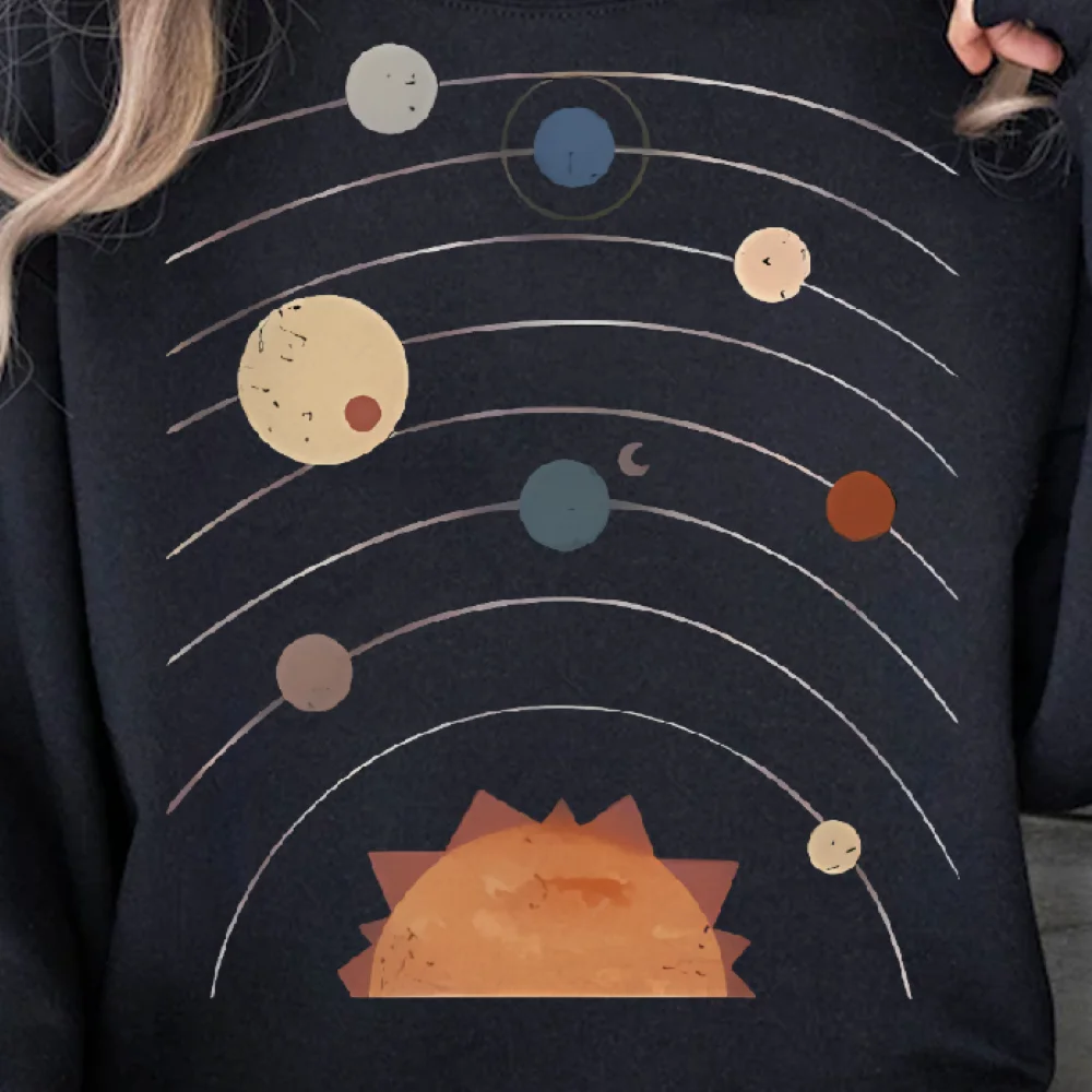 태양계 운동복 행성 그래픽 가을 겨울 캐주얼 느슨한 긴 소매 교육 예술적 유행 천상의