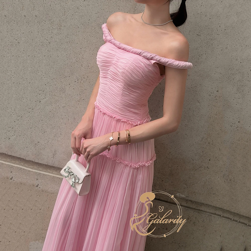 

Galarity Customized Pink Off Shoulder Prom Dresses Pleated Chiffon Frmal Evening Gown A Line Elegant Party Gown Birthday Dress