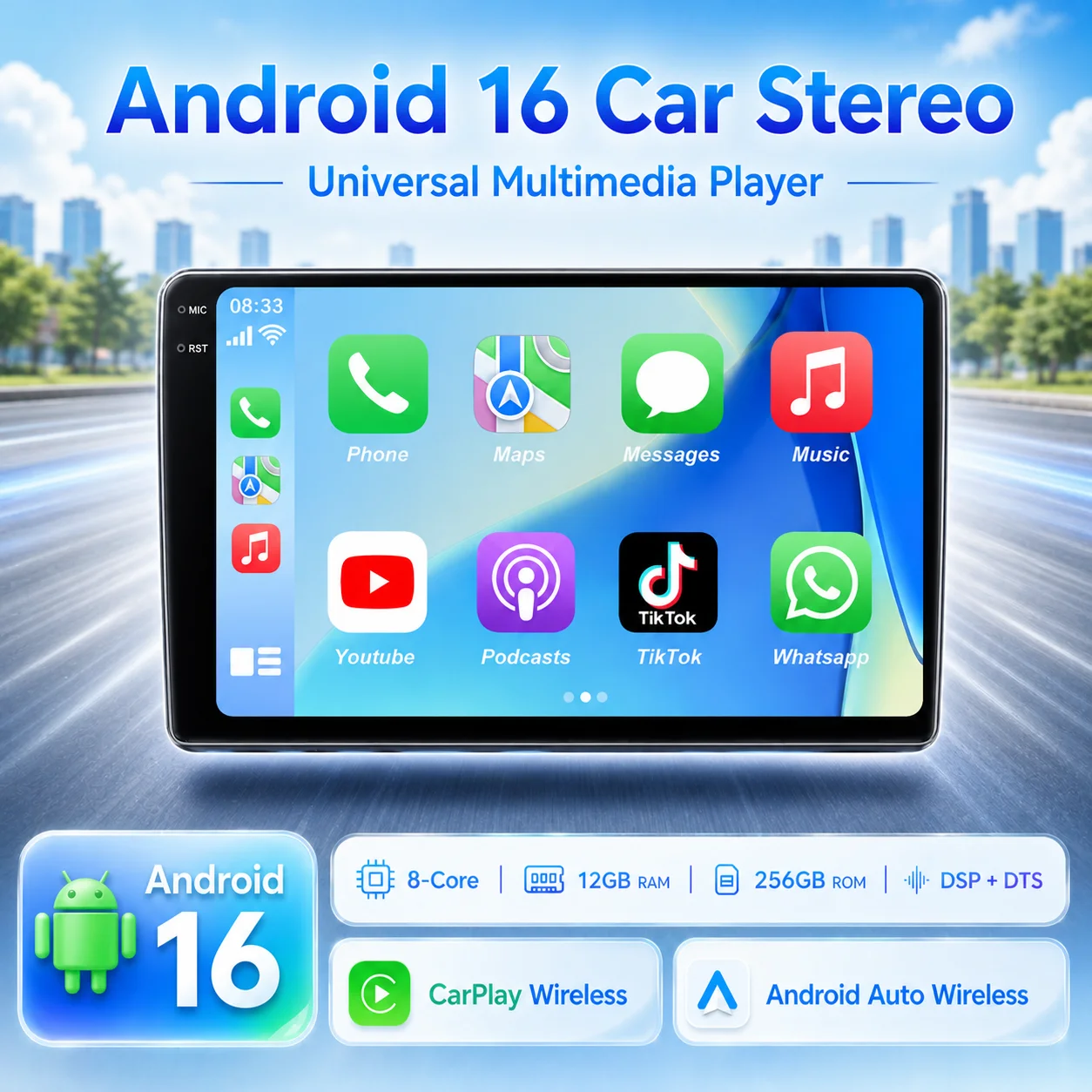 Android 16 Car Radio Carplay Multimedia Video Player For Kia RIO YB KX Cross Stonic 2016 - 2020 QLED Touch Screen Auto Stereo