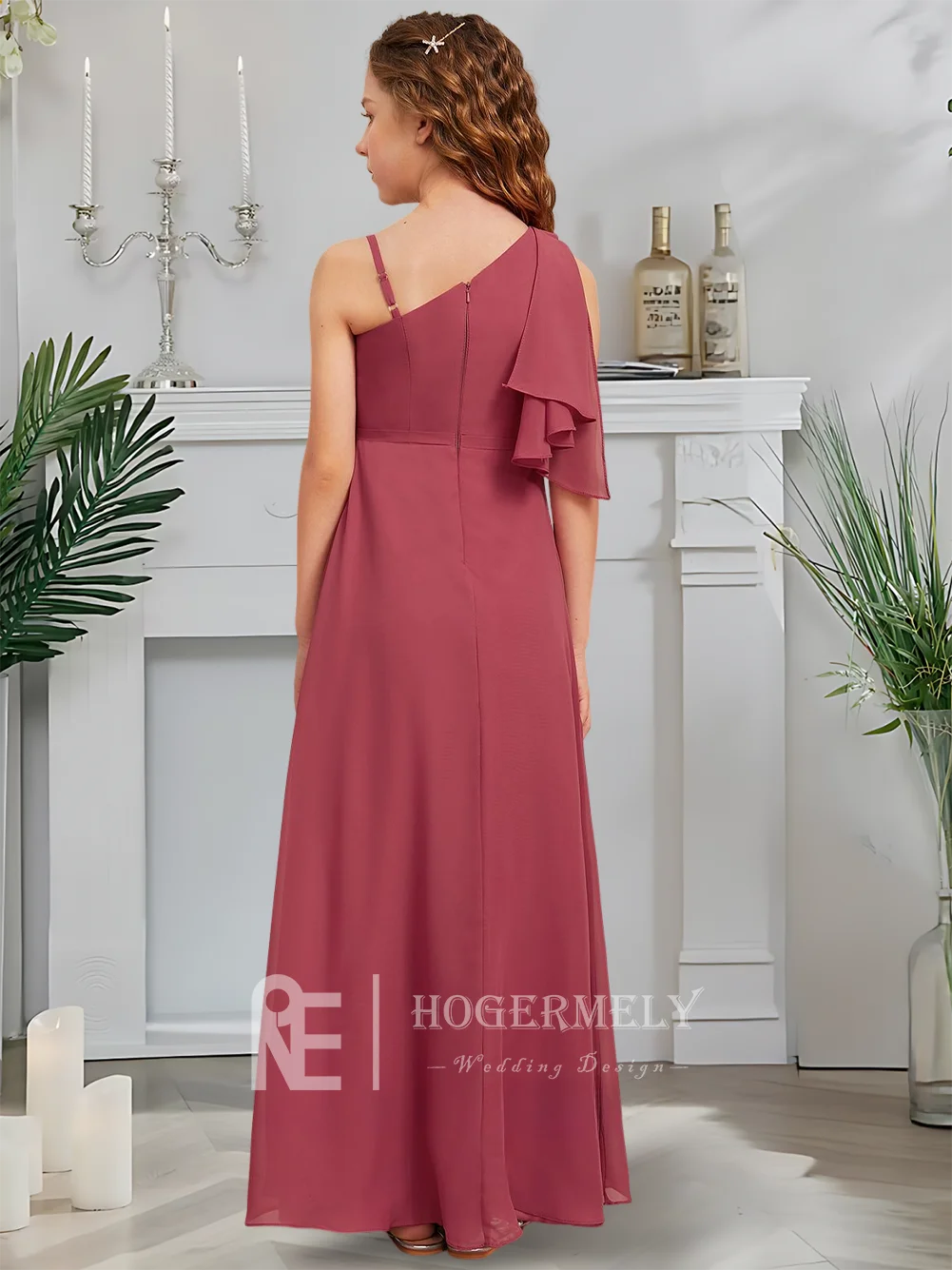 B Роскошное трапециевидное платье для подружки невесты, платье с цветочным узором для девочек, шифоновое платье длиной до пола, асимметричный стиль, идеально подходящее для вечеринки для девочек