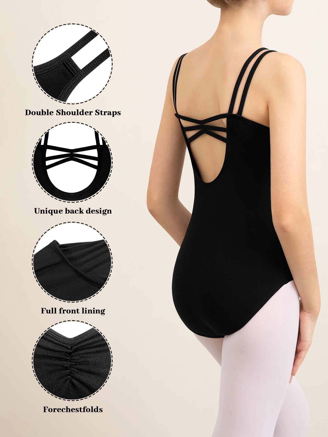 Girls Ballet Short Sleeve Dance Leotard Tank Double Shoulder Straps Princess V-neck Crisscross Back