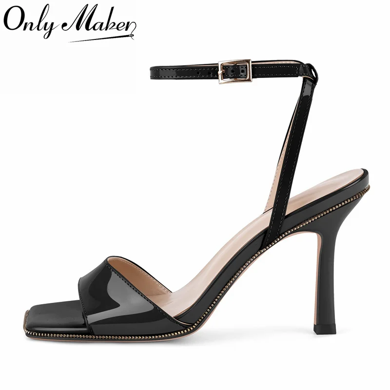 Onlymaker, zapatos de vestir de fiesta con tacones finos de 9,5 CM y correa en el tobillo con punta cuadrada para mujer, sandalias de moda de diseñador sexis huecas para oficina