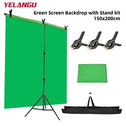 Green Screen Backdrop With T-shape Background Stand Photo Studio Photography Backdrop Live Video Id Photos Portable 150x200cm