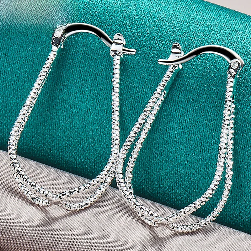 DOTEFFIL 925 Sterling Silver Double Line Cross Hoop Earring Dla kobiety Lady Najlepszy prezent Moda Urok Biżuteria ślubna — zdjęcie 2