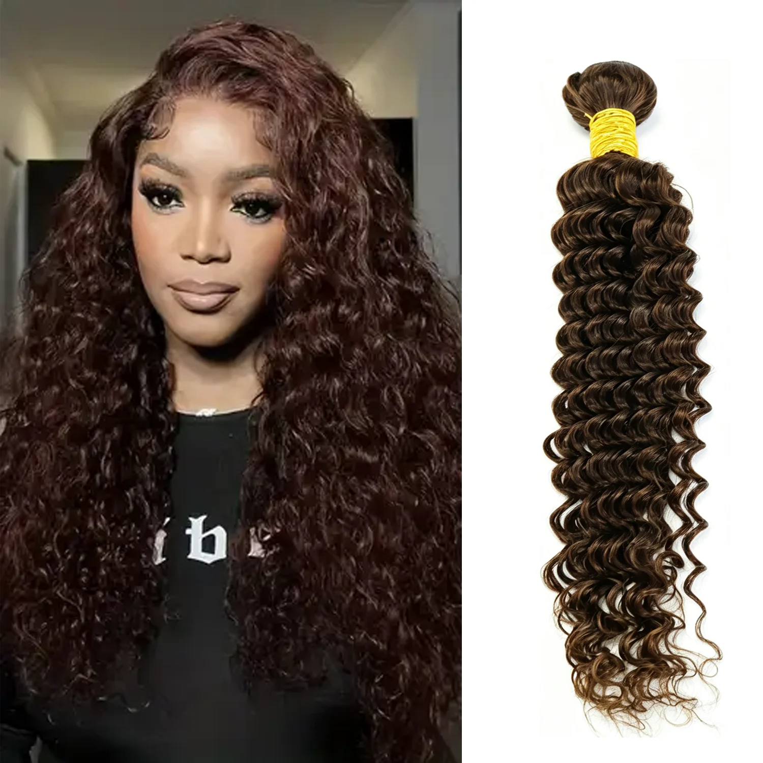 

Brazilian Deep Water Curly Bundles Human Hair 30 Inch Color #4 Chocolate Brown Bundles Deep Wave Remy Hair Weave Bundle Deals