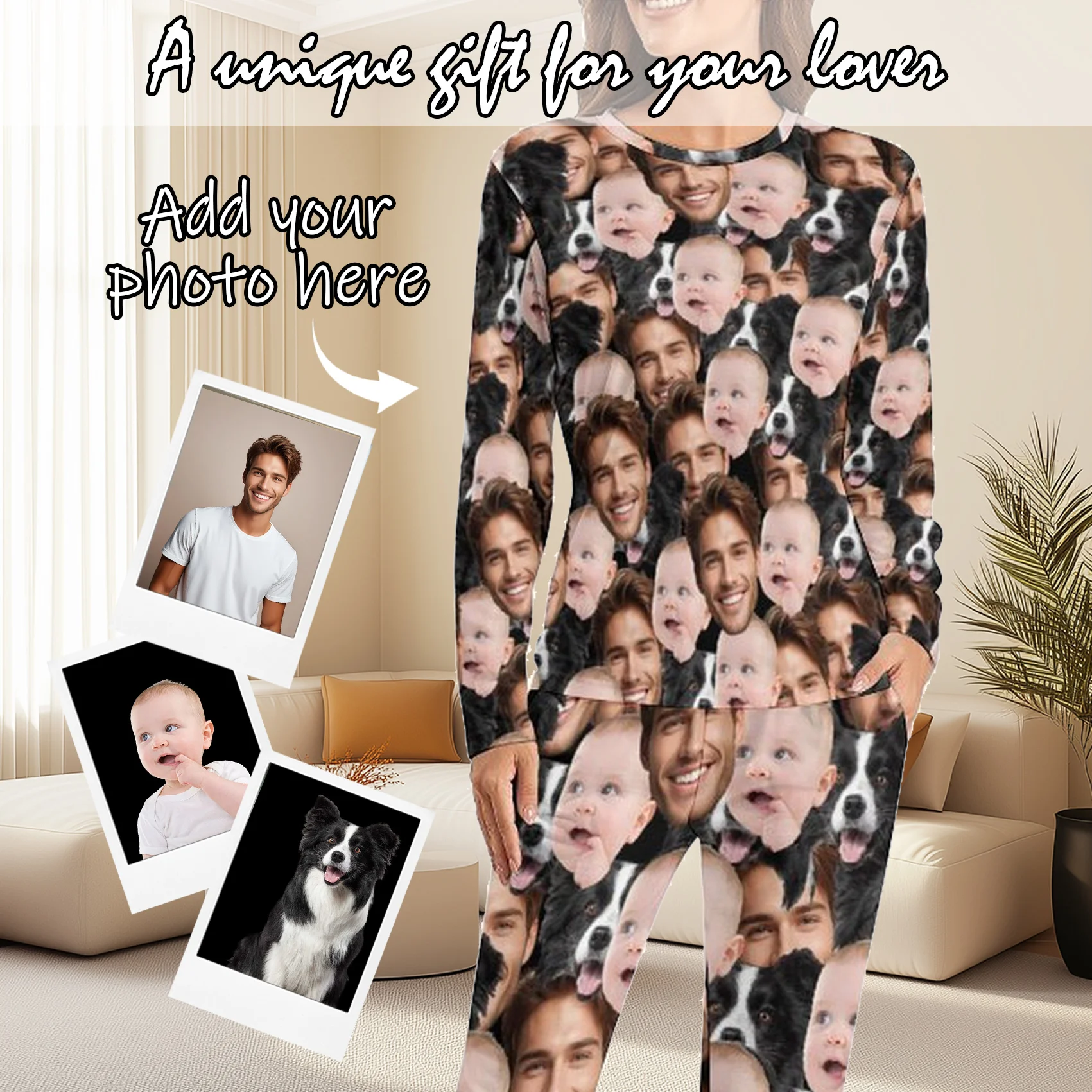 

Custom Women Pajamas with Face homewear Custom Women long Sleeve Pajama Set Personalized gift family couple pet