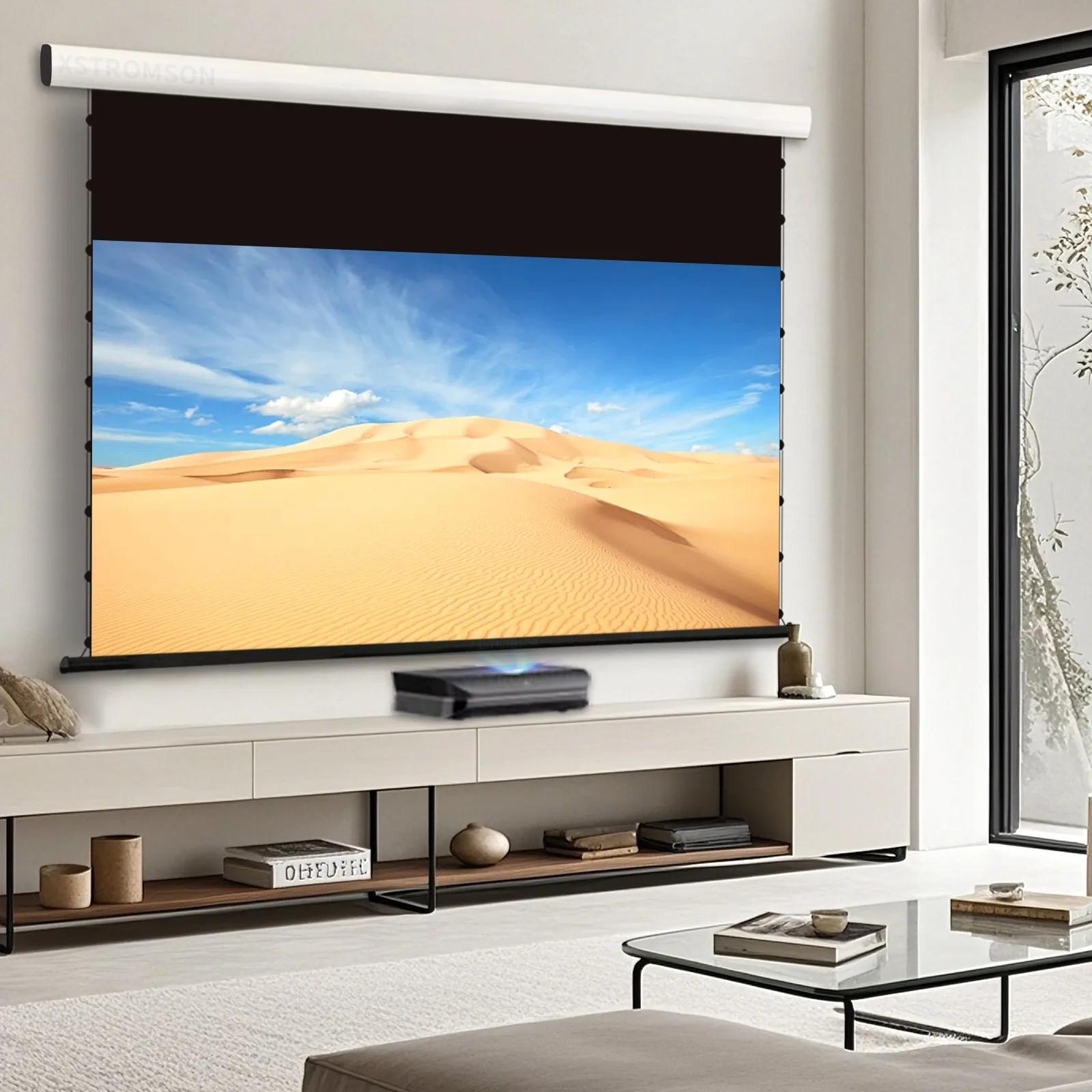 

Ceiling Electric Portable Screens Motorized Tension UST Ambient Light Rejecting Pull down Projector Screen 70/80/92/100/120 inch