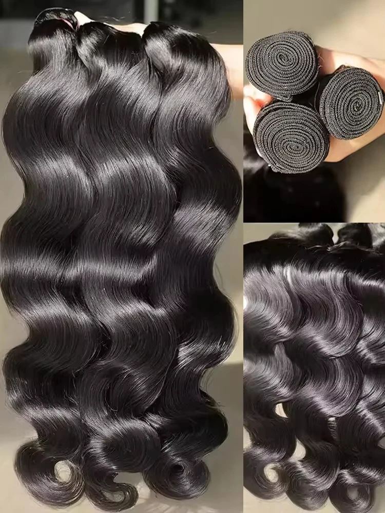 

28, 30, 32-дюймовый пучок человеческих волос с объемной волной, бразильское натуральное водное плетение, 3/4 шт., пучки сырого 100% необработанного натурального наращивания