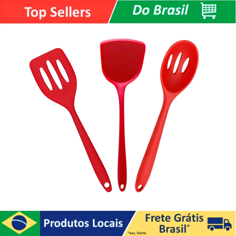 Kit Cabo Silicone para Espátula Fechada e Redonda, Utensilios De Cozinha, 3 Unidades