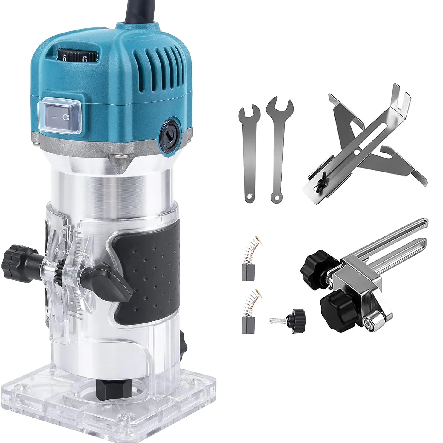 800 W elektrischer Holzbearbeitungs-Trimmer, Laminat-Trimmer, 30.000 U/min, 6-Gang-Trimmer mit einstellbarer Geschwindigkeit, Kantenbearbeitungswerkzeug