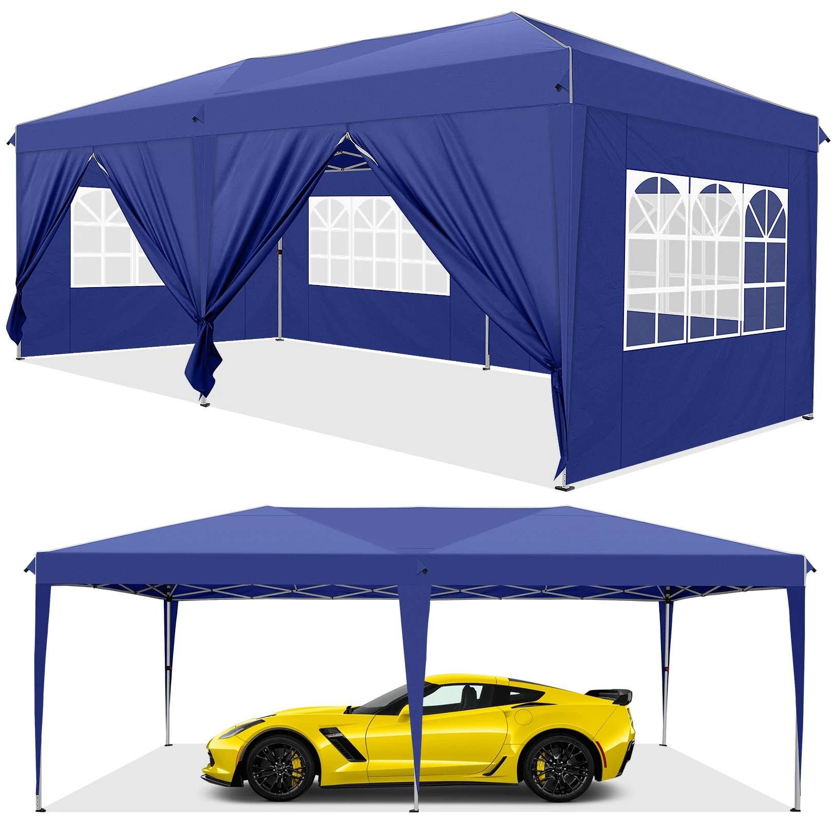 3x6m Pop-up Gazebo Foldable Party Tent with 6 Sidewalls, Easy Assembly for Weddings, Commercial Use, UV50+ Protection Steel Frame