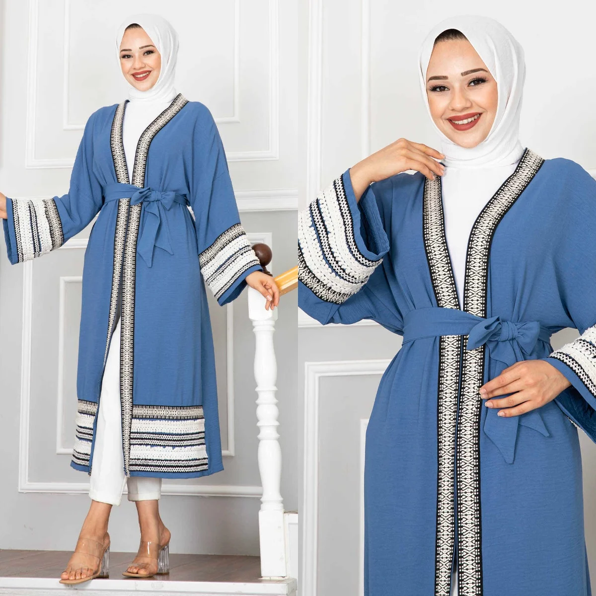 

Aylin Patterned Kimono Abaya Turkish Muslim Long Women Dress Abaya Turkey Sets Fashion Hijab Islamic Tunic 2023 casual jilbab Ramadan