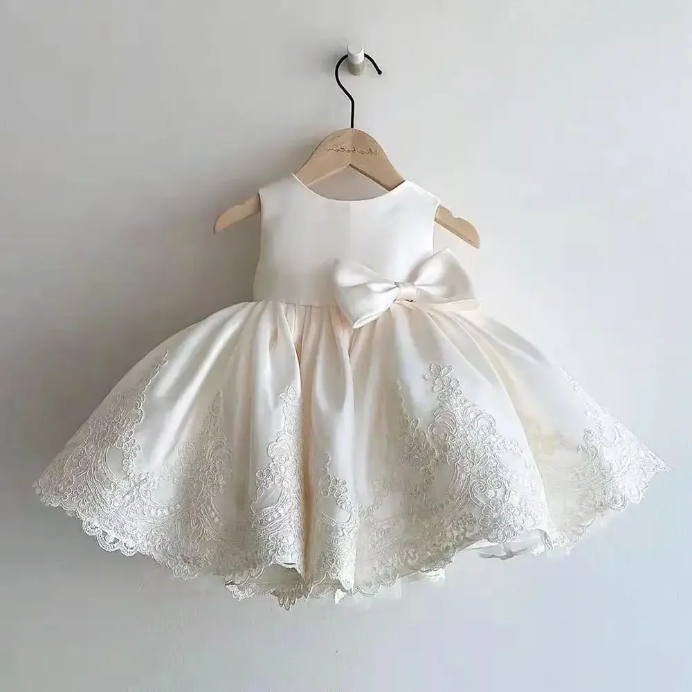 Elegante Jurken Voor Meisjes Kerst Effen Kant Meisje Feestjurk Prinses Verjaardag Bruiloft Nieuwjaar Kostuum Kleding 1-6T - afbeelding 2
