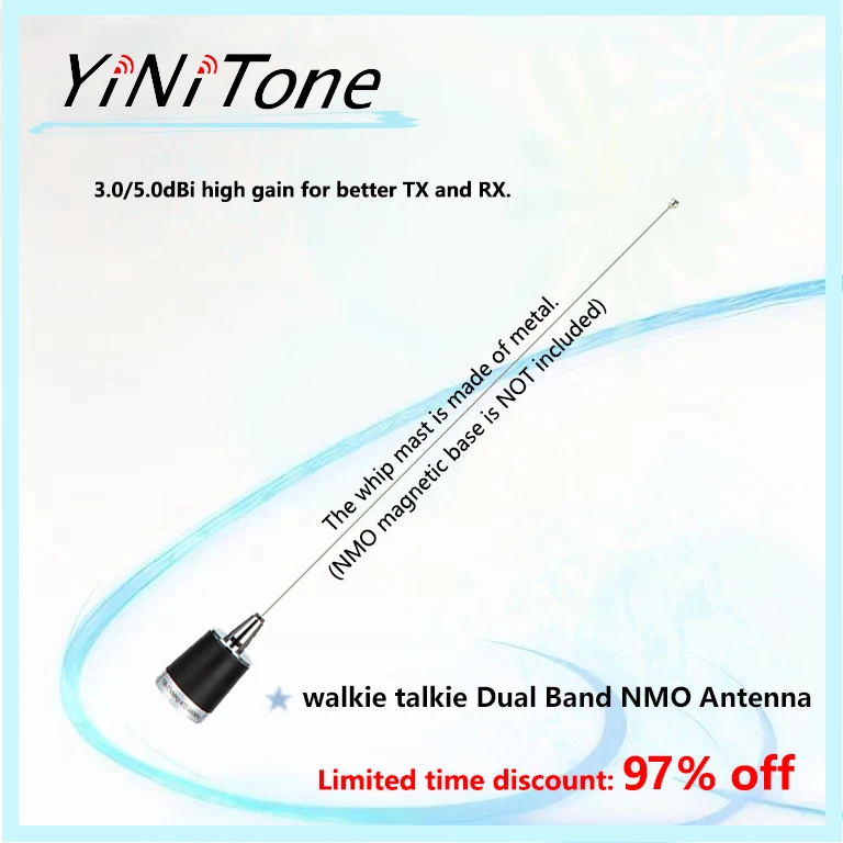 

High Gain Whip NMO Antenna ham Walkie Talkie VHF UHF 144/430MHz Dual Band Car Mobile Amateur Vehicle Radio Mount Antenna