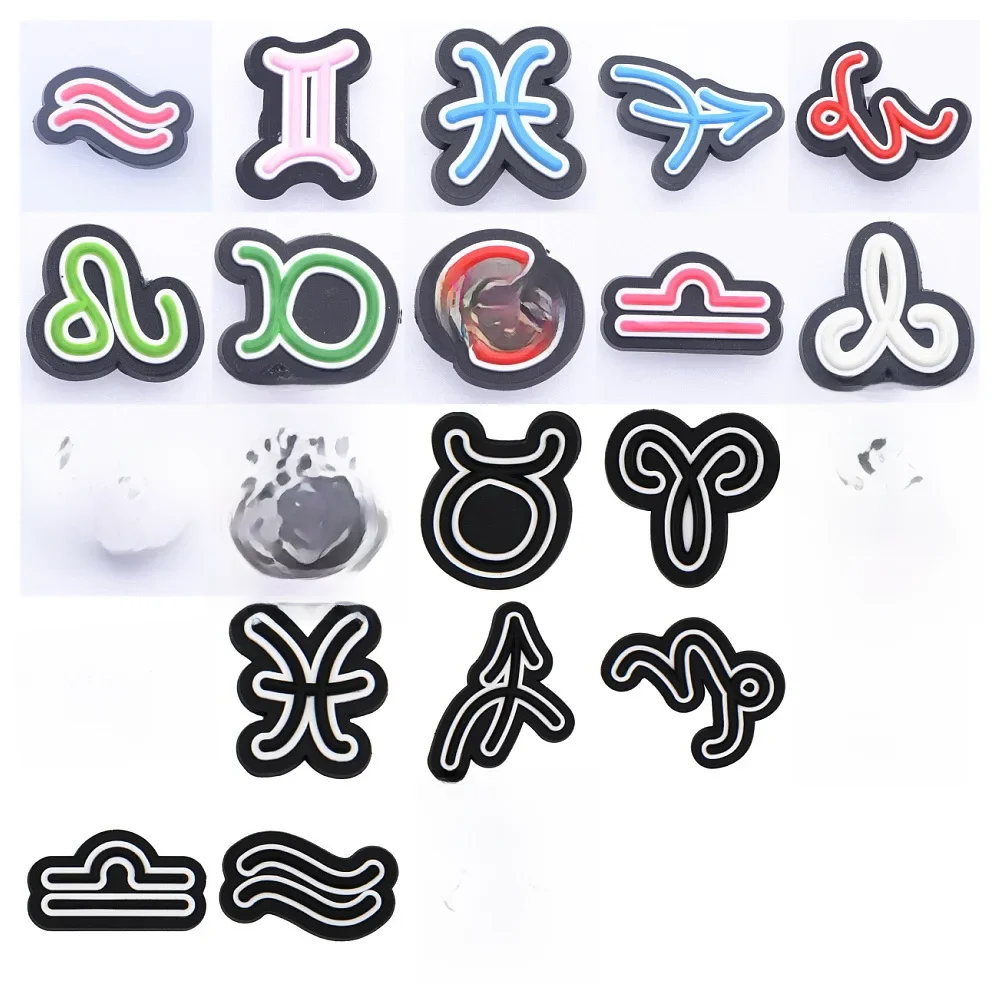 Sabots de chaussures en PVC noir et blanc, décorations de chaussures, accessoires pour adultes et enfants, cadeaux de fête de vacances, attention du zodiaque