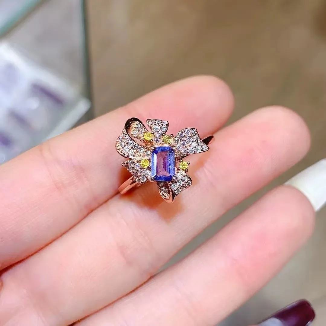 

KJJEAXCMY Fine Jewelry Natural Tanzanite Women's Ring S925 Silver Electroplating Rose Gold give your girlfriend a birthday Gift