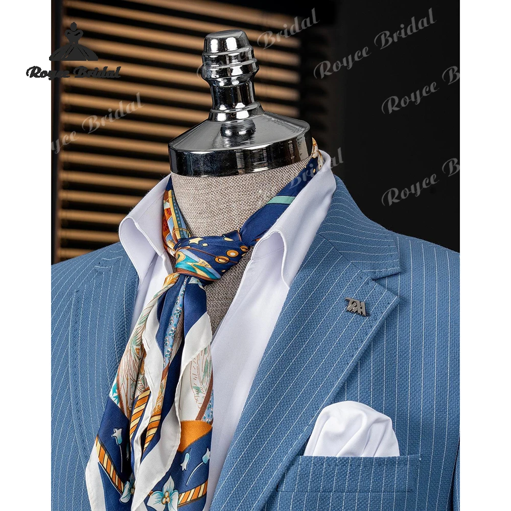 Blue Stripes Two Piece Single Breasted Men's Wedding Suit 2026 Notch Lapel Business Evening Suit Customized trajes para hombre