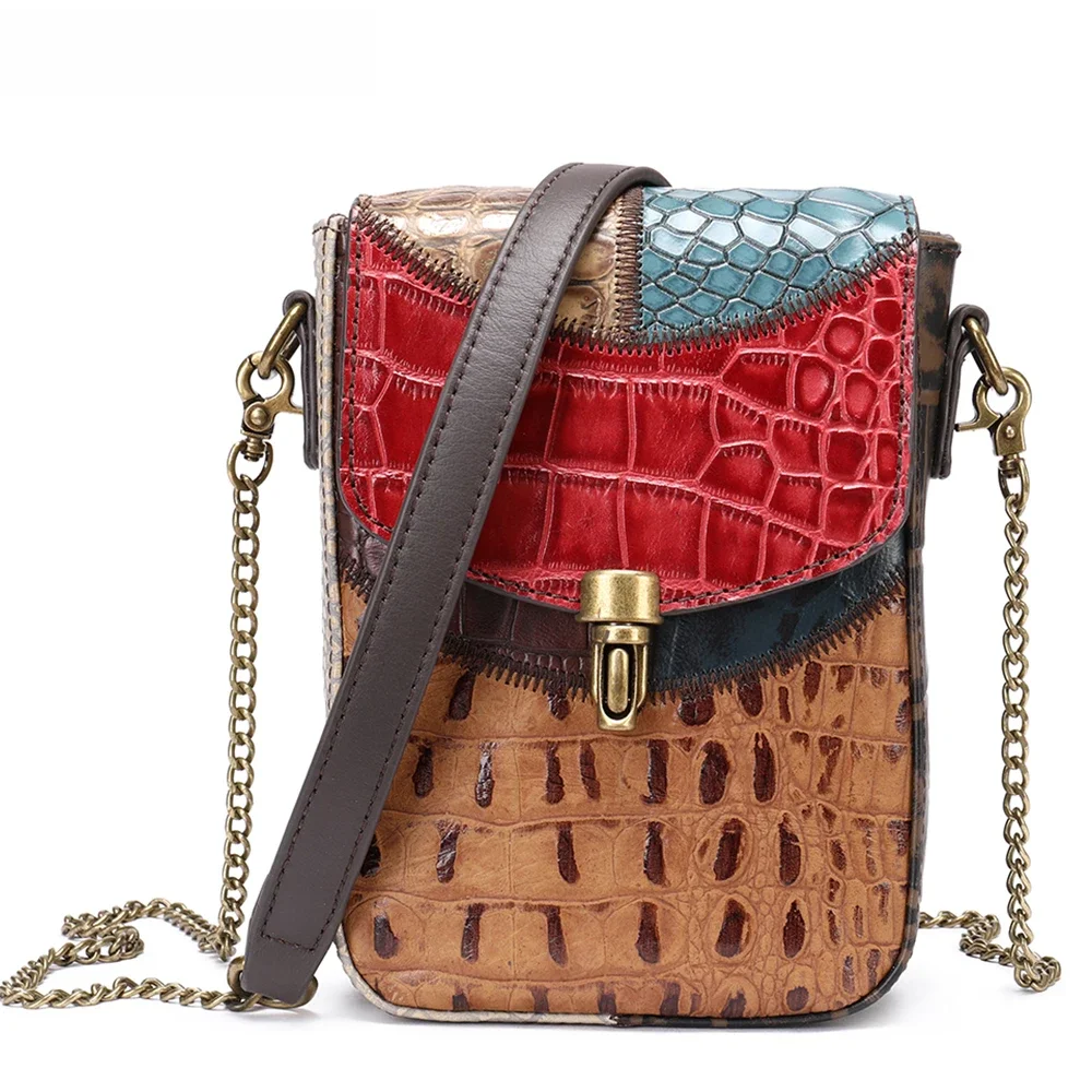 WESTAL Mini torba Crossbody z łańcuszkiem mała damska torba na ramię torebka na telefon z prawdziwej skóry 7674-kolorowa — zdjęcie 2