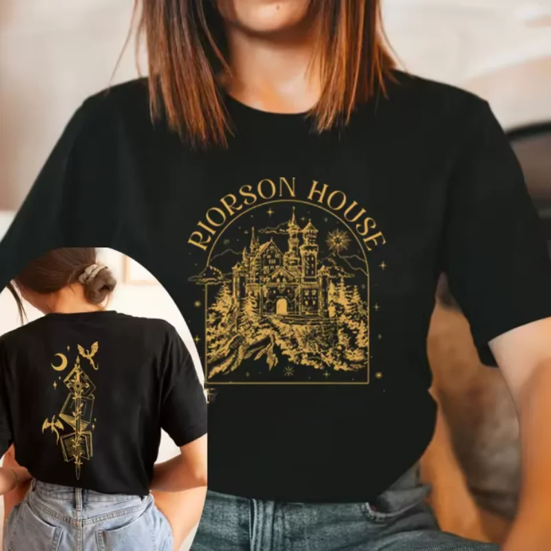

Printed T Shirt Gothic Fantasy Clothing Featuring Unique Castle And Sword Graphic For Women Trendy Outfit Enchanted Style